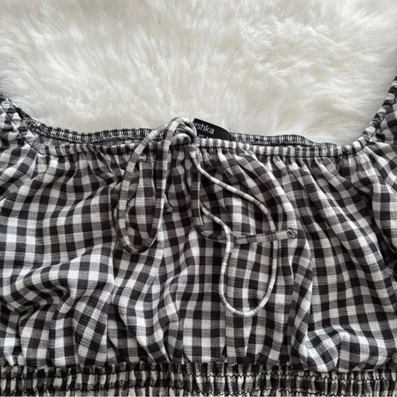 Bershka Gingham Cropped Top Black - Picture 8 of 15